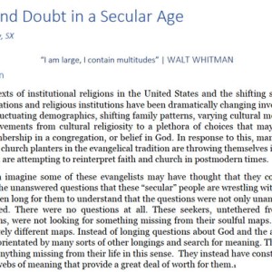 Faith and Doubt in a Secular Age